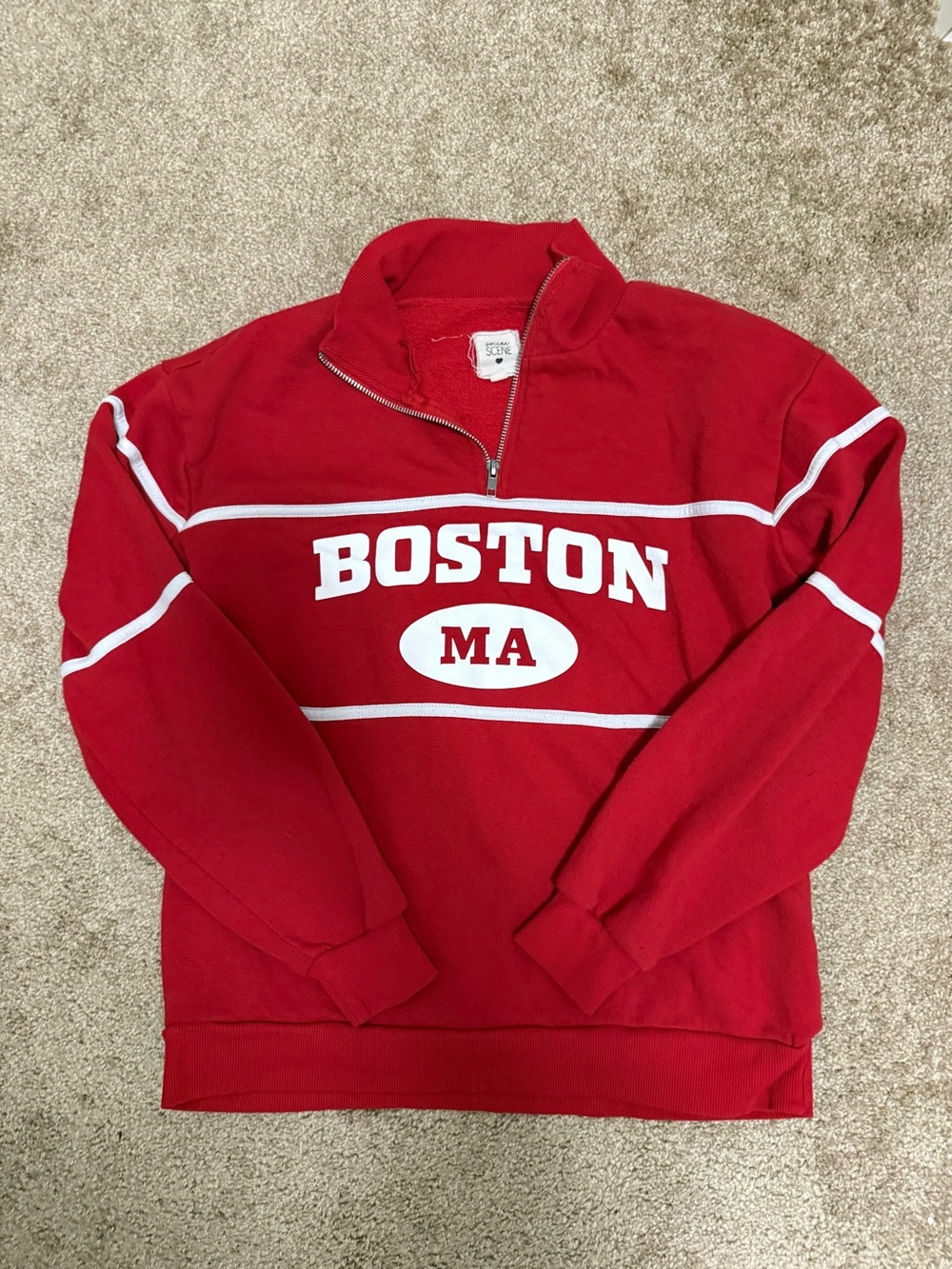 Boston MA‎ Red Quarter-Zip Sweatshirt woman’s M. E12